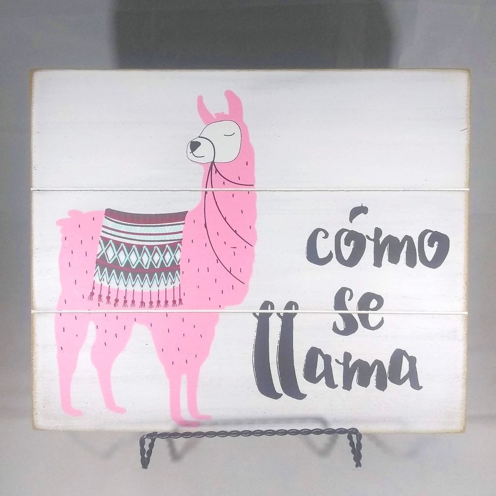 Como Se Llama Pink Llama Wood Sign 12x10